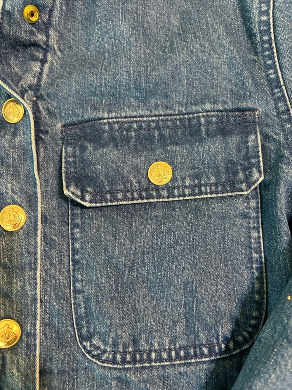 J. Crew Dark Blue Cropped Denim Jacket with Gold Buttons - Picture 6 of 14